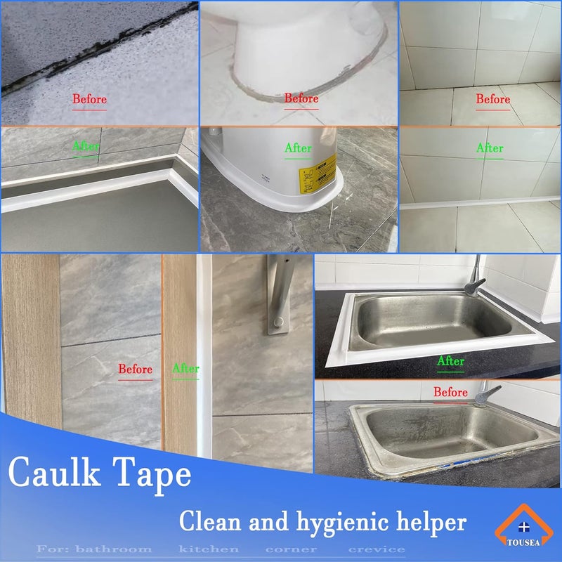 TOUSEA White Caulk Tape for Bath & Kitchen,Caulking Tape for Bathroom Caulking White Self Adhesive Caulk Strip,tub Surround,Toilet Bowl Stick on Gel,Kitchen Countertop (1.5in x 10.5ft) - Image 3